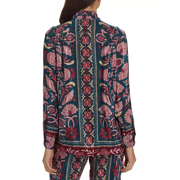 NEW Farm Rio Seashell Tapestry Buttoned Shirt Floral Salmon Pink Small - Picture 5 of 15